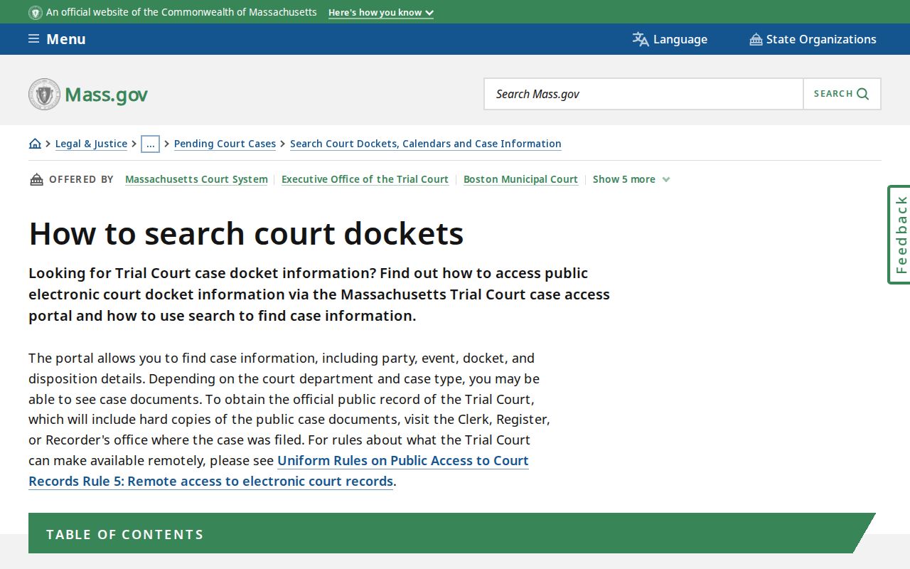 Cambridge residents directory MassCourts docket search instructions