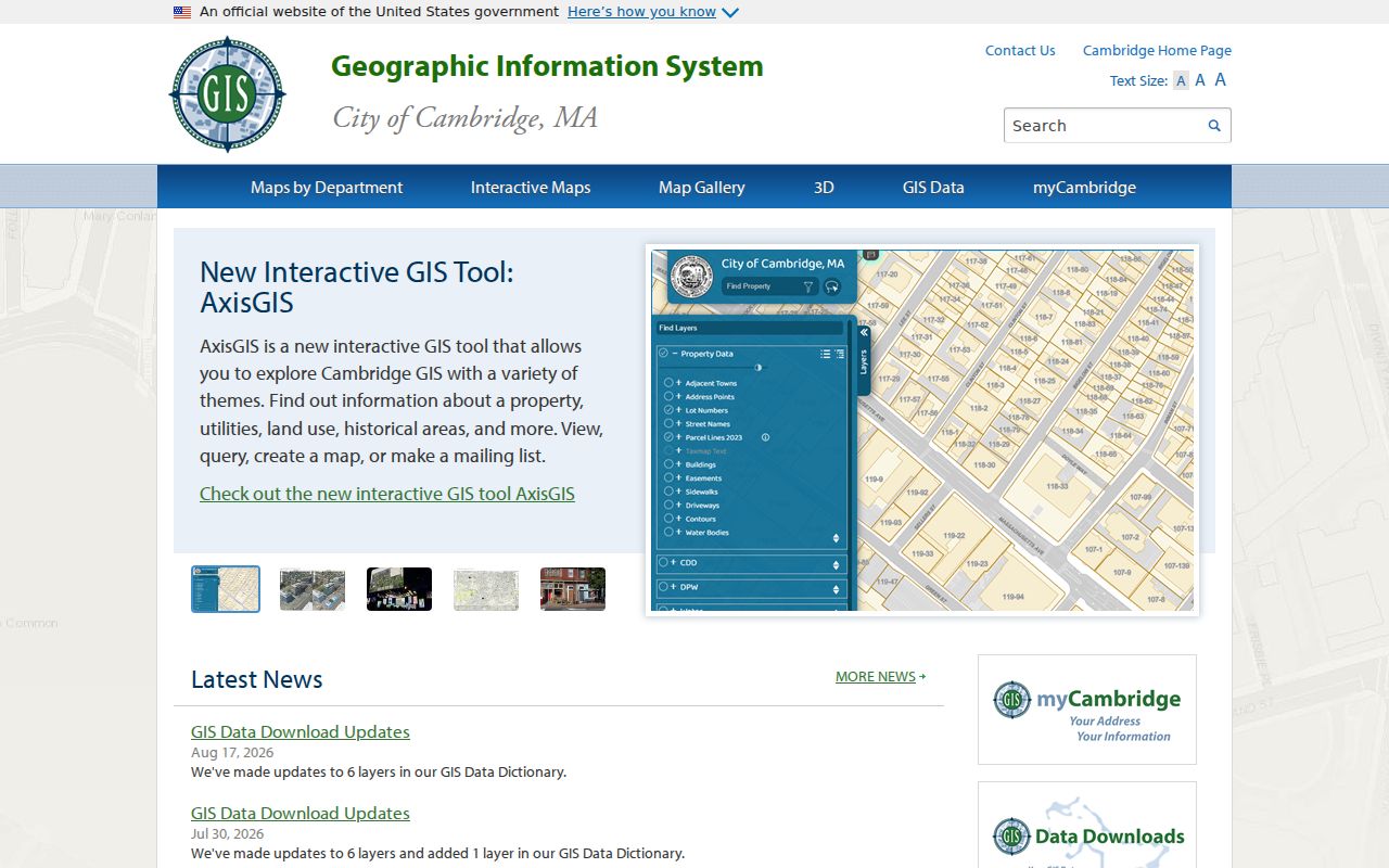 Cambridge street directory view of the AxisGIS property theme