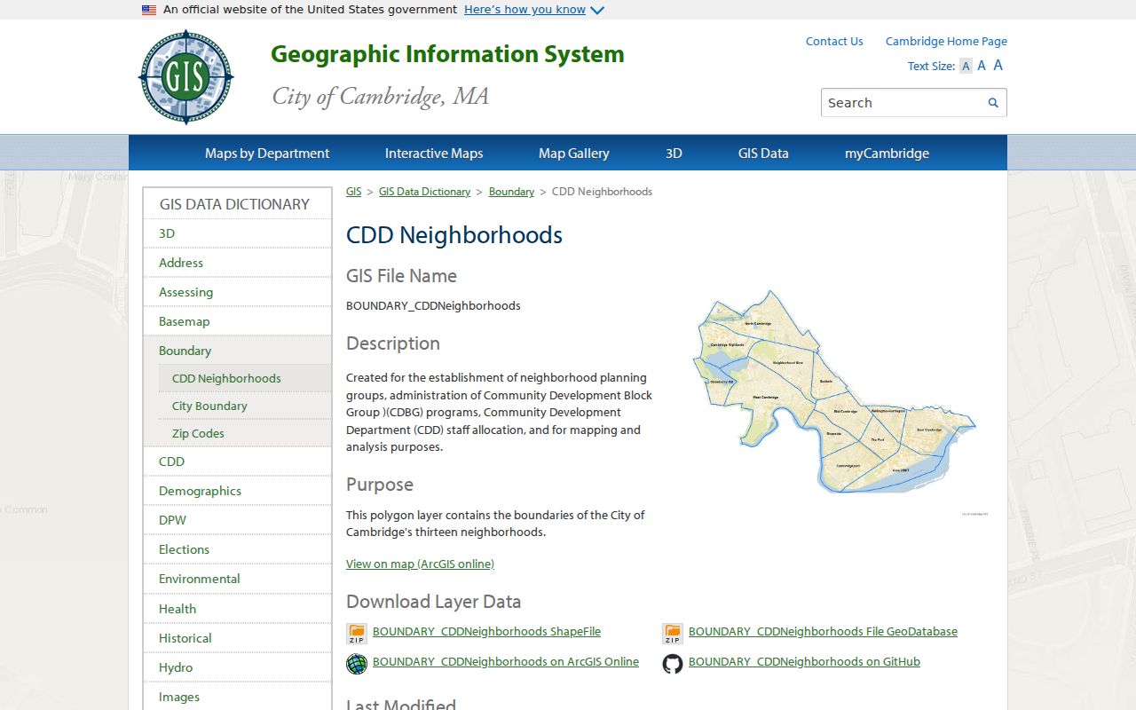 Cambridge ZIP code directory neighborhood GIS boundary layer